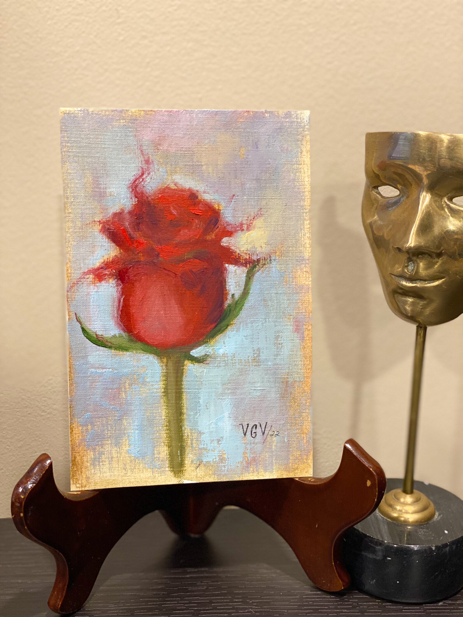 Red Rose Painting on Oil Paper, Original Oil Painting, Small Painting ...