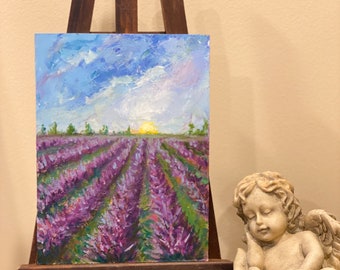 lavender fields painting landscape Tuscany original oil painting small painting 8x6 impasto painting modern art wall decor