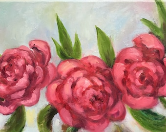 peonie rosa, dipinto ad olio originale, pittura su tela, idea regalo, fiori rosa, pittura floreale astratta