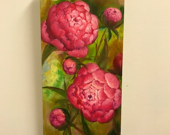 Peony Painting, Floral Oil Painting, Original Art on Canvas, Flowers Wall Art, Painting Flower Bloom, Pink Peonies, Birthday Gift for Her
