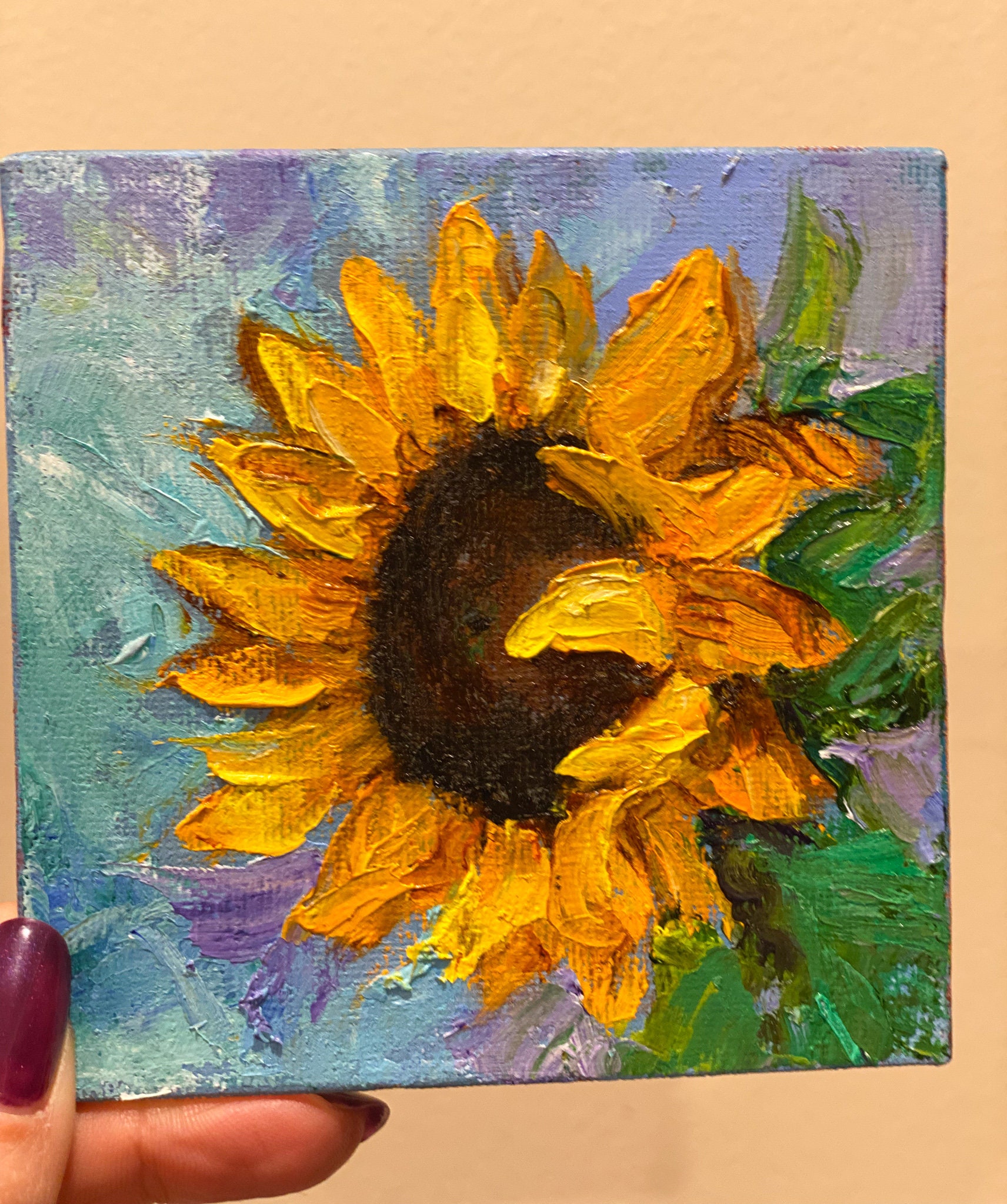 Sunflower Original Oil Painting Small Painting 4x4 Impasto Art Home ...