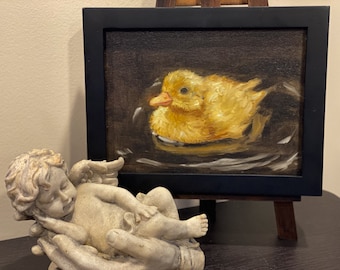 Baby geese duck oil painting original art on panel small painting 6x8 kids wall decor gift idea modern art animal art baby cheek fine art