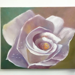 Oil Painting White Rose Morning Dew on Flower Petal Wall Decoration Canvas Painting Original Artwork Perfect Gift Idea, abstract painting