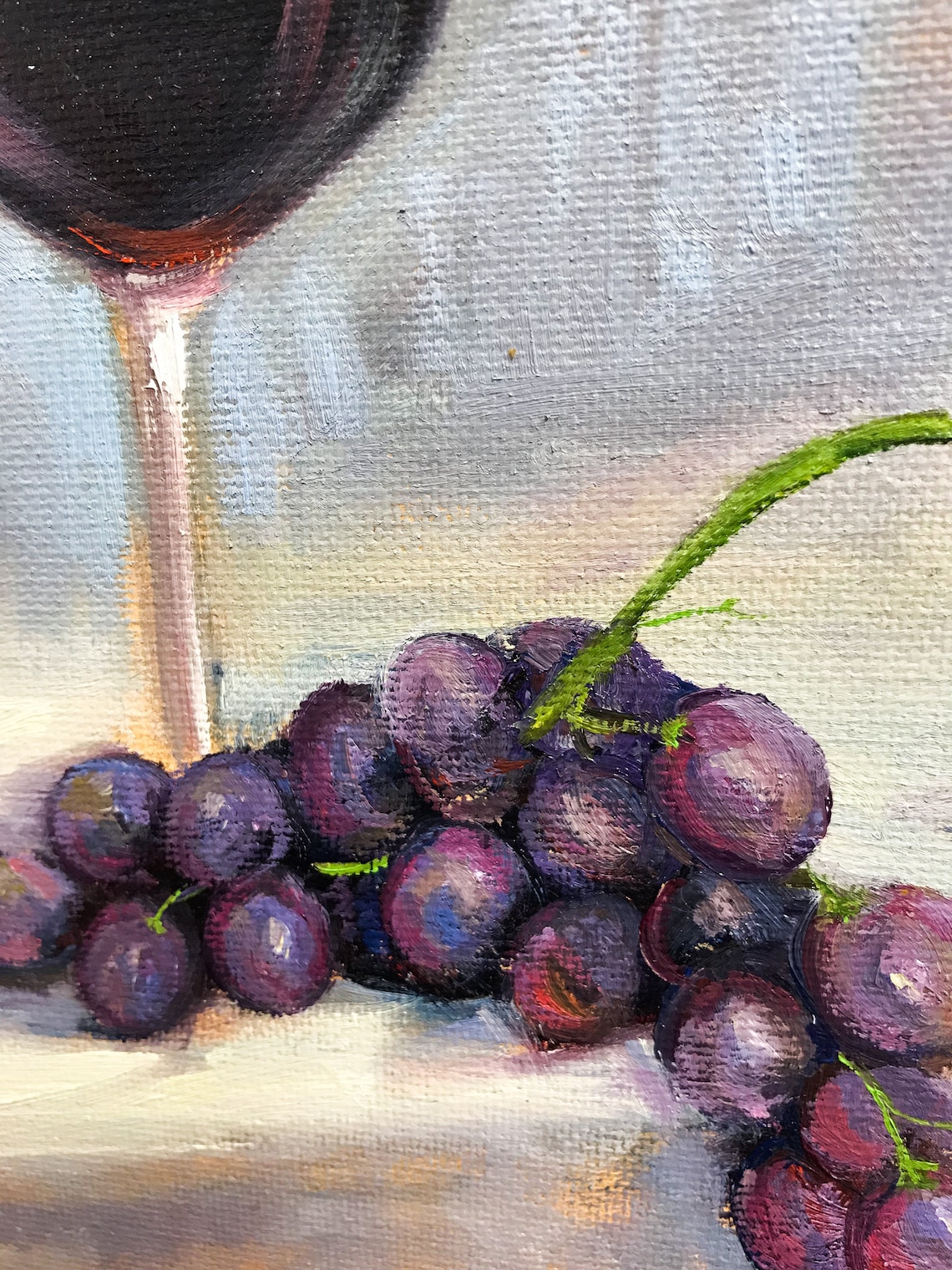 Wine Glass Art Original Oil Painting Wine Grape Painting Art Kitchen ...