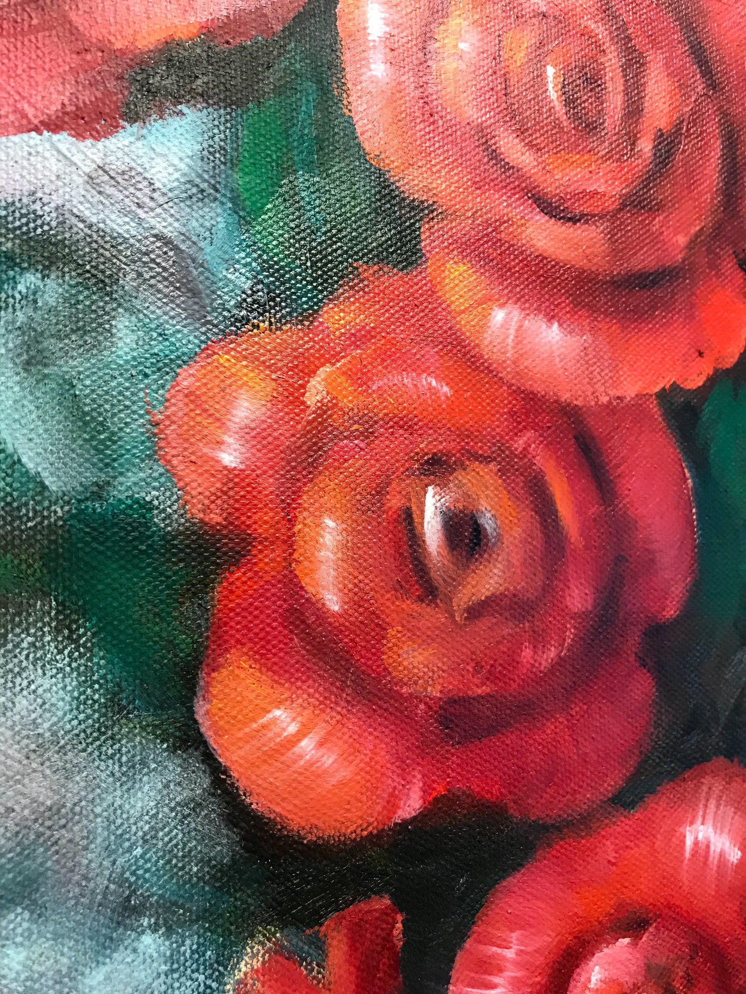 キャンバス油絵　専用　Heroic  Roses英雄的なバラ　大きめキャンバス 手作りの花のキャンバス油絵+壁