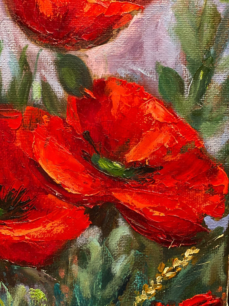 Red Poppy Painting, Original Oil Painting on Canvas, Impasto Art ...