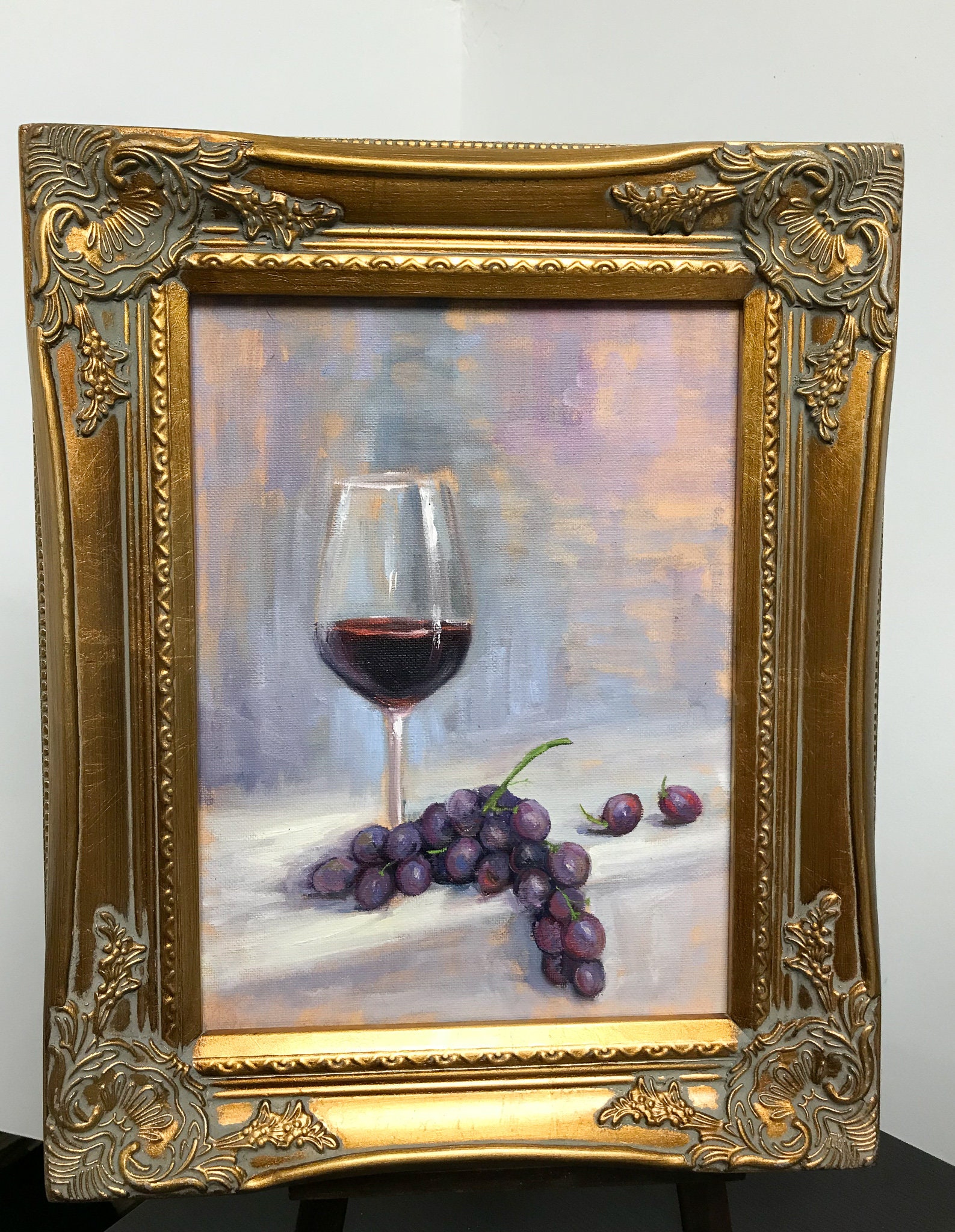 ワイングラスアート オリジナル油絵 ワイン ブドウ 絵画 アート