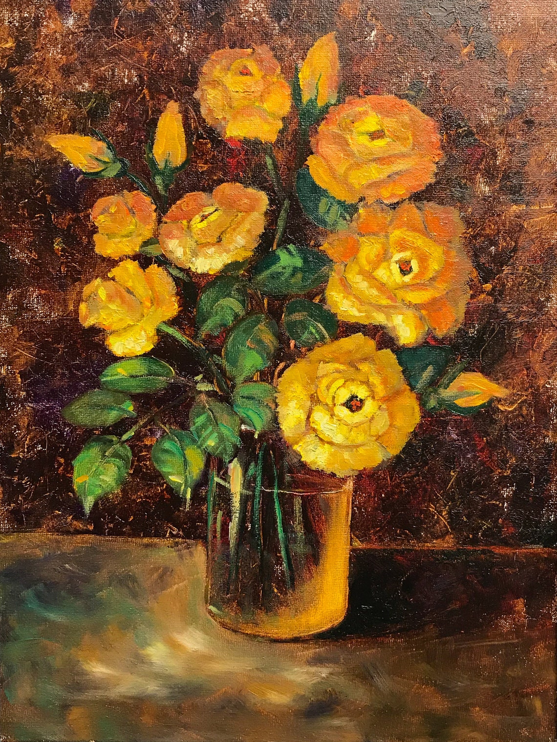 Yellow Roses Oil Painting Bunch of Yellow Flowers Still Life Medium ...