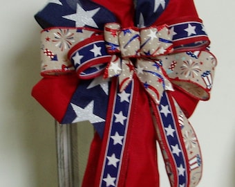 Patriotic Wreath Bow, Patriotic Lantern Bow, Patriotic Bow, Patriotic Bow, Patriotic Lantern Topper, Patriotic Porch Decor