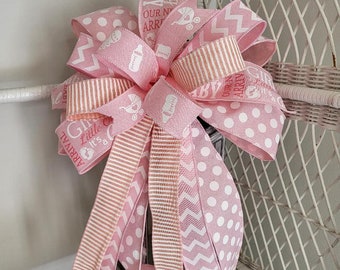 Large Baby Girl Bow, Baby Shower Bow, Pink Baby Bow, Its A Girl Bow, Baby Wreath Bow, Baby Girl Lantern Bow, Wreath Bow