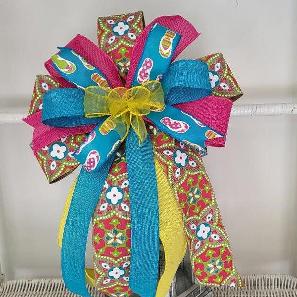 Flip Flop Wreath Bow, Summer Lantern Bow, Flip Flop Bow, Bright Summer Wreath Bow, Beach Wreath Bow, Party Bow