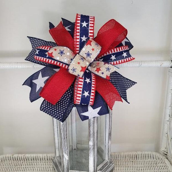 Patriotic Wreath Bow, Patriotic Lantern Bow, Patriotic Bow, Patriotic Bow, Patriotic Lantern Topper, Red, white and Blue Lantern Bow