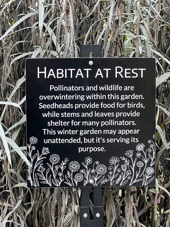 Habitat at Rest Sign | Pollinator & Wildlife Friendly Garden Marker | Engraved Aluminum Native Plant Sign