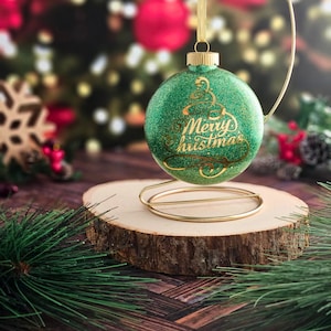 merry christmas ornament, glitter christmas ornament