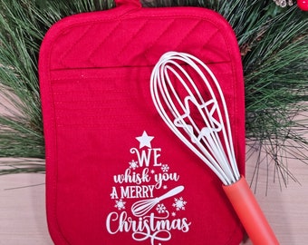 We Whisk You a Merry Christmas Festive Holiday Potholder, Christmas Gift, Teacher Gift, Holiday Gift