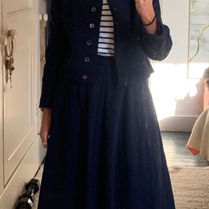 Vintage Polly Peck blue wool skirt suit s 1970s