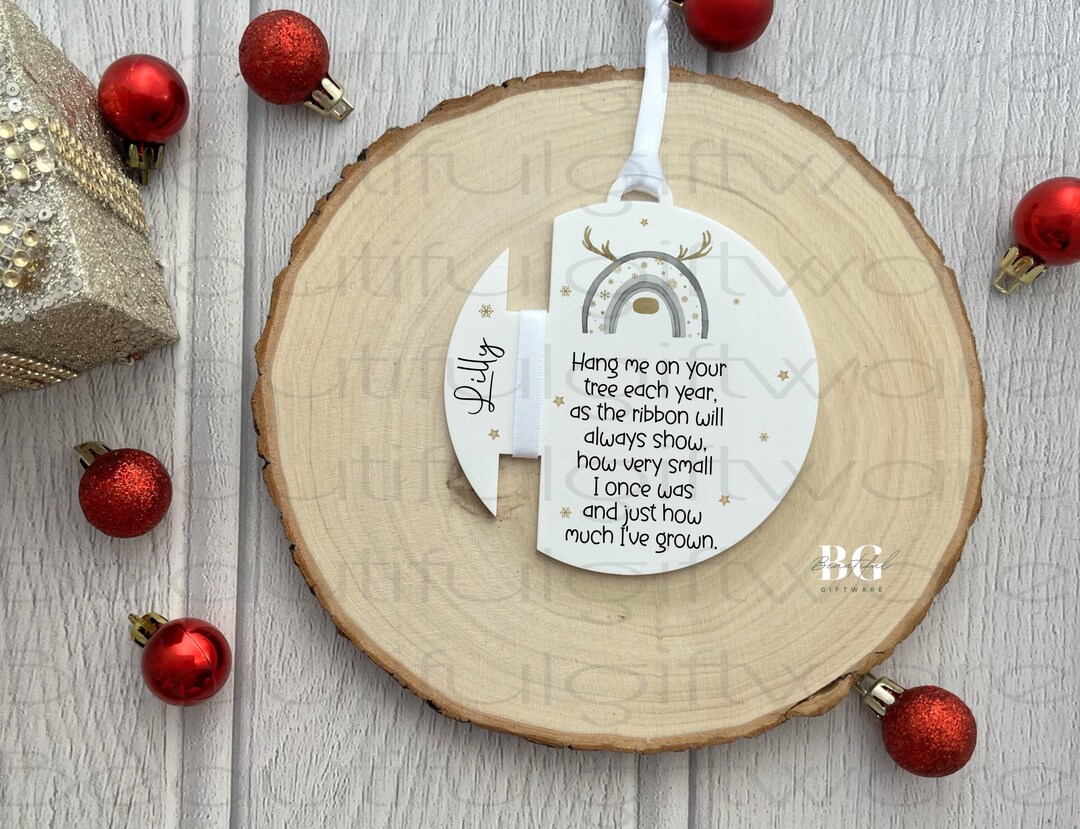 Measuring Ribbon Ornament Christmas Ribbon Bauble, Measuring Ribbon Keepsake, Personalised ...