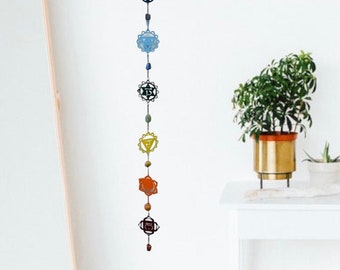 7 Chakras Metal Wall Hanger with Tumbled Chakra Stones