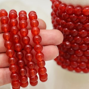 Pulseiras de cristal de contas redondas de jade vermelho - Pulseira elástica de joias Mala