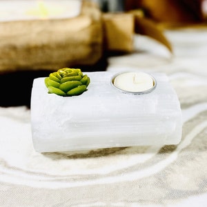 Selenite Log Crystal Candle Holder - 2 Hole Crystals and Minerals Home Decor House Warming Gift