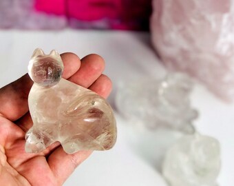 Crystal Quartz Cat Mini Statues - By Weight (RK24B58)