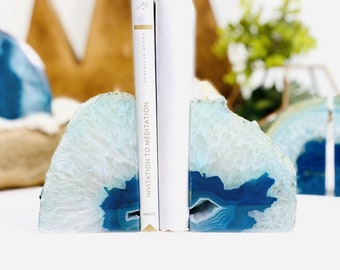 Geode Bookend Teal Agate Bookend Pair - 3 to 6 lb - Geode Bookend - Home Decor - (RK1-14)