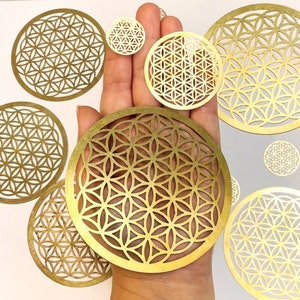 Flower of Life Brass Gold tone Disk - By Size