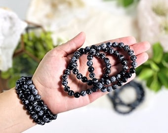 Snowflake Obsidian Round Bead Bracelets Crystals and Minerals