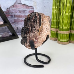 Black Tourmaline with Mica on Matrix - on Metal Stand - OOAK
