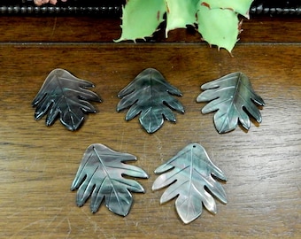 Black Mother of Pearl Leaf Bead - Top Center Drilled Bead