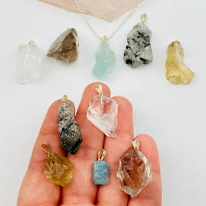 Rough Natural Crystal Stone Pendant - Choose Your Stone Citrine Aquamarine Lemurian Rutilated Quartz