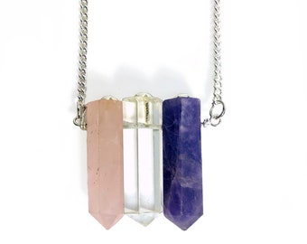 Gemstone Points Finished Necklace - 12" Chain in Silver Plating (NBOX1-06)