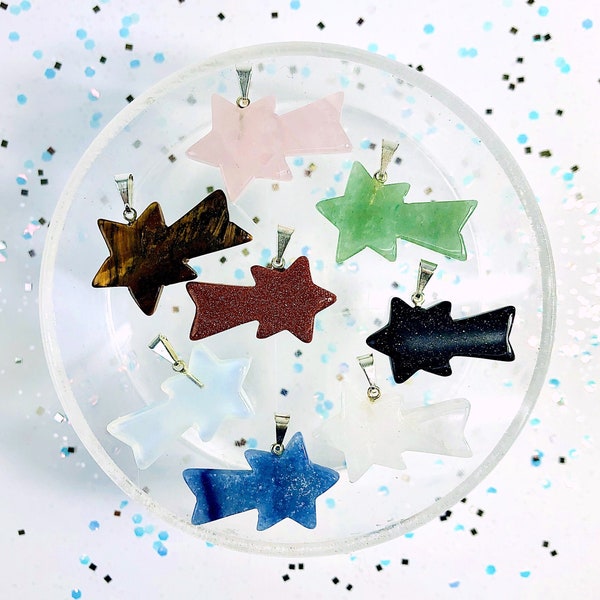 Gemstone Shooting-Star Pendants with Silver Toned Bail (RK34B19)
