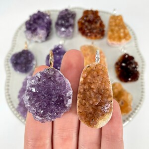Amethyst Druzy Cluster Pendants with Hoop Bail