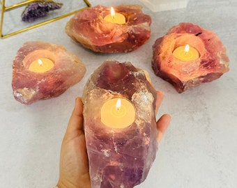 Rough Amethyst Candle Holder - Crystal Decor -