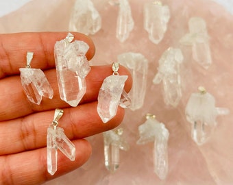 Crystal Quartz Point Cluster Pendants - Silver tone Bail -