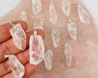 Crystal Quartz - Rough Stone Pendants with Silver Plated Bail