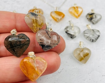 Colgante de piedra preciosa con forma de corazón de cristal Elige tu piedra