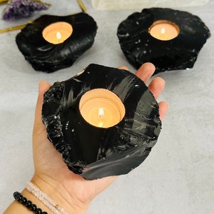 Black Obsidian Crystal Candle Holder - Amazing Candle Tea Light
