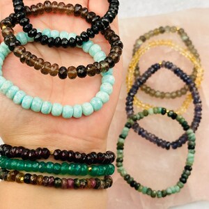 Gemstone Crystal Stretch Bracelets - 6mm - Faceted Bead with Gold Accent HIGH Quality