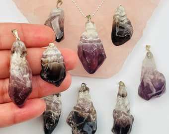 Chevron Amethyst Crystal Polished Point Pendant Charm