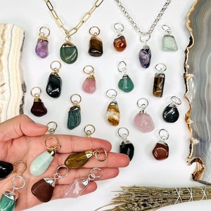 Tumbled Stone Pendants with Large Hoop Bail - Electroplated Silver or Gold -