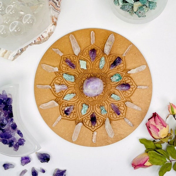Mandala Crystal Grid - Engraved Wood -