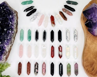 Crystal Gemstone Beads Double Terminated Pencil Point Beads - Center Drilled - You Select Stone -