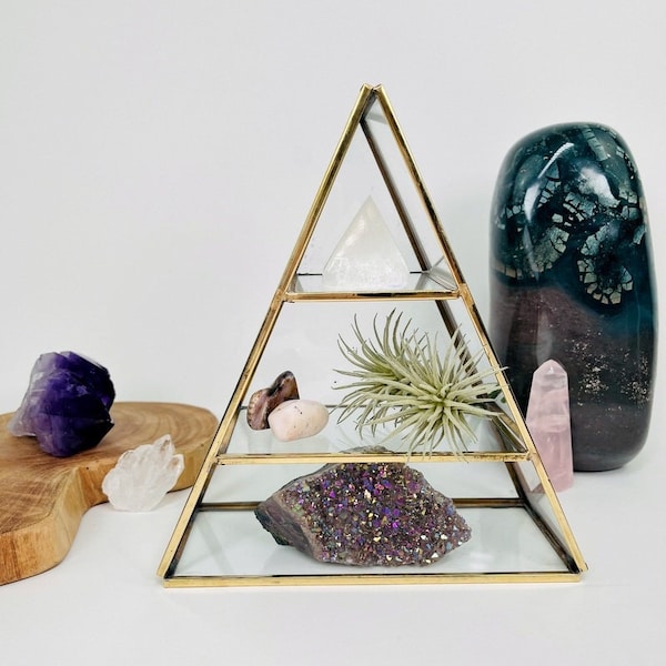 Brass and Glass Crystal Display Shelf