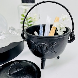 Cauldron with Triple Moon accent Halloween Decor Candle Making Supplies