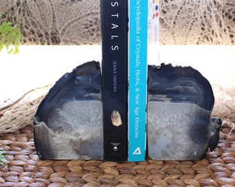 Black Agate Bookend Pair - 1 to 3 lb - Geode Bookend - Home Decor - Crystal and Stones BKE