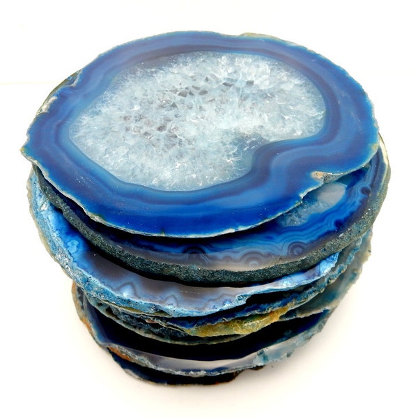 Agate Slices Large for Crafts - Agate Coaster - Blue Colored Agate Coasters Art Projects Framing Mosaics Coasters Home Decor (CSTR-04)
