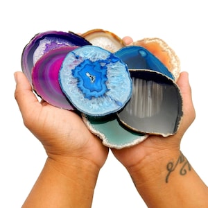 Agate Slices Crystals Wedding Place Cards LARGE SIZE Calligraphy Art Jewelry Pendant - Agates from Brazil Dyed and Natural (size 2)