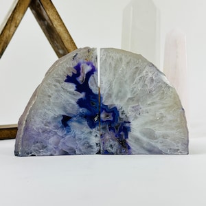 Purple Dyed Agate Crystal Bookends Geode Pair Set of 2